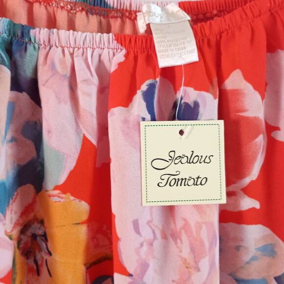 Jealous Tomato Maxi Dress L Red Floral On/Off Shoulder Double Split NWT - Picture 2 of 7